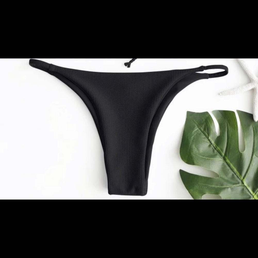 ZAFUL Black Ribbed Bikini Bottoms